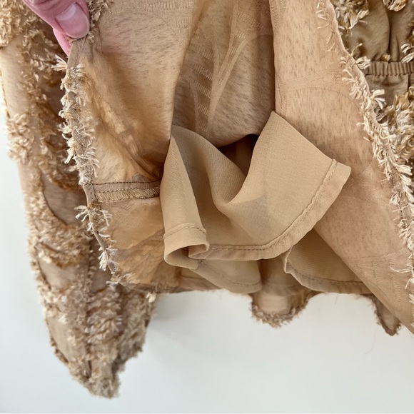 Mystree Beige Textured Surplice Peplum Blouse - Picture 3 of 10